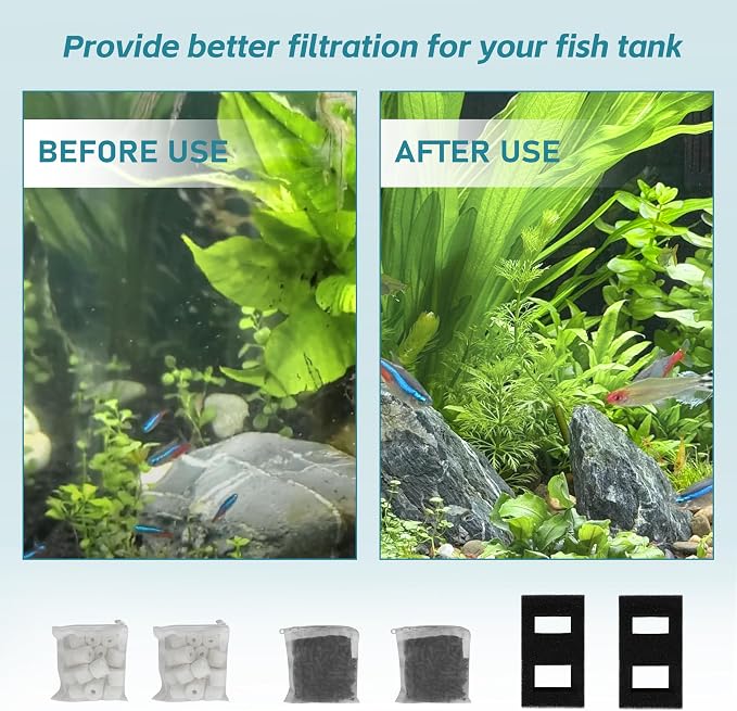 2 Set Aquarium Filter Media for Fluval SPEC, Betta, EVO and Flex Desktop Aquarium,Includes 2 Carbon Filter Refills, 2 Foam Filter, 2 Ceramic Rings & 1 Filter Cord