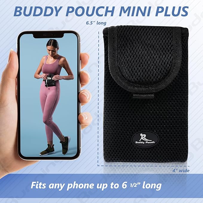 Running Buddy Running Fanny Pack - 6.5 x 4 in, Mini Plus Black - No-Bounce Magnetic Running Phone Holder - Water-Resistant Waist Bag for Men & Women