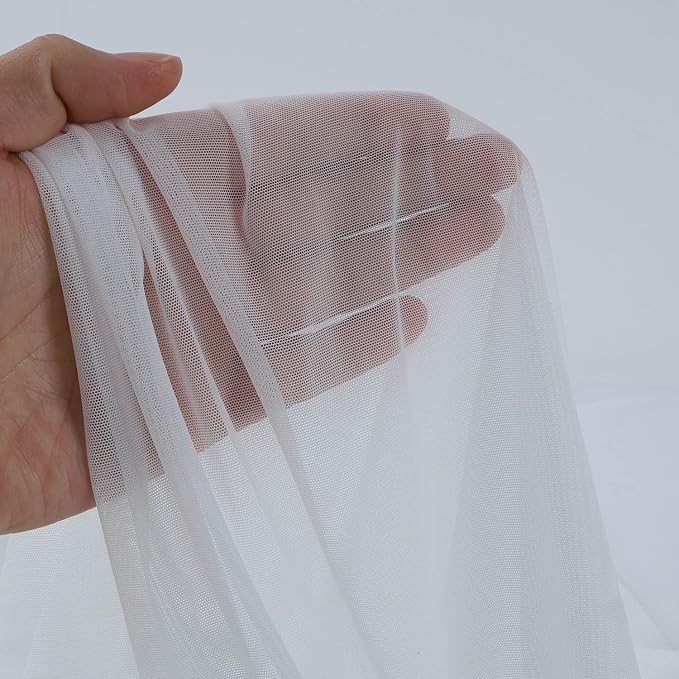 Superfine 4-Way Stretch Net Fabric Nylon Spandex Power Mesh, Pre-Cut 5 Yards Long 60" Wide, Lightweight Sheer (Off White)