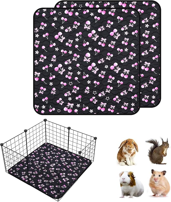 2 Pack Waterproof Guinea Pig Cage Liner, 24" x 24" Washable Reusable Guinea Pig Liner, Super Absorbent Leak-Proof Pet Pee Pad Mats for Guinea Pigs Rabbit Chinchilla Bunny Hamster