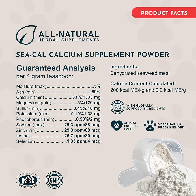 Animal Essentials Sea-Cal - Pure Seaweed Calcium Powder for Dogs with Magnesium, Joint Supplement for Dogs & Cats for Healthy Bones & Teeth, Joint Health, Vegan Icelandic Seaweed Calcium - 12 oz