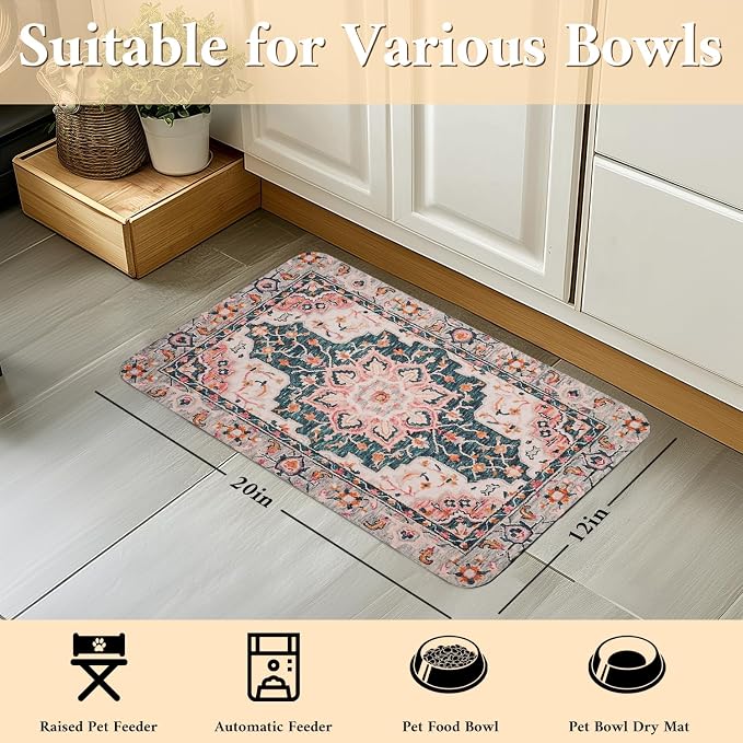 Dog Food Mat for Floors Waterproof Quick Dry Pet Placemat Cat Feeding Bowls Mats for Food and Water, Eco-Friendly Dog Accessories Diatomite Pets Supplies 12" X 20"