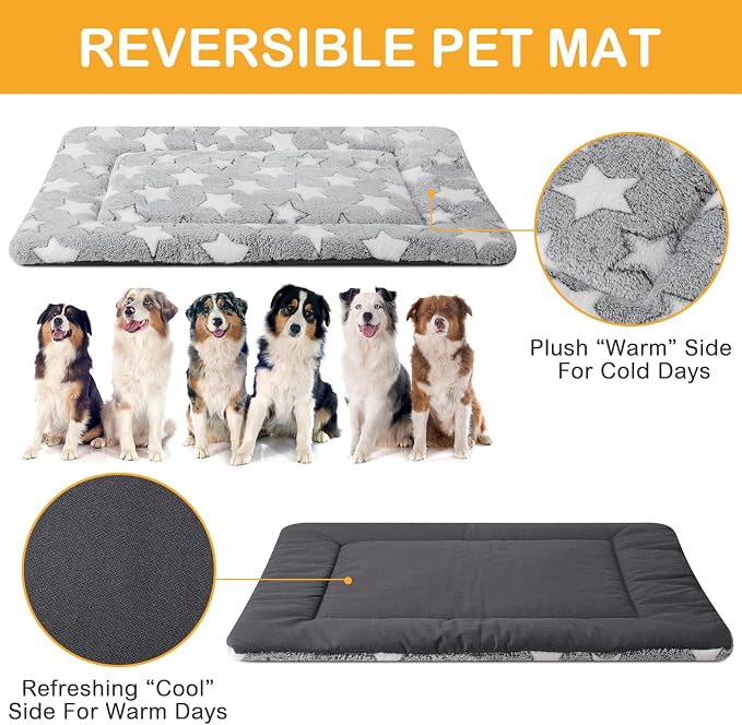 VitalCozy 4 Pcs Dog Crate Pads, Ultra Soft Warm Washable Anti-Slip Kennel Bed Mat for Pets, Reversible, Replaceable, Cage Liner for Small Medium Large Dogs and Cats(28 x 42 x 1.6 Inch,Star,Gray)