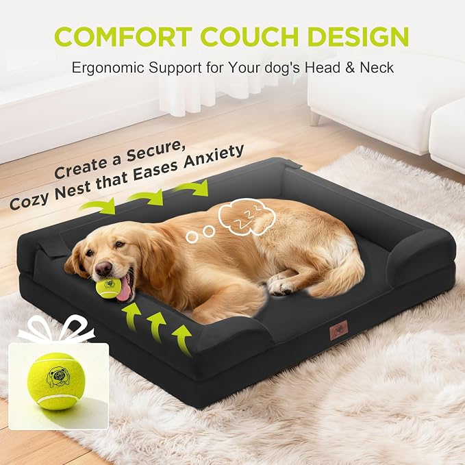 Dog Beds for Extra Large Dog-Orthopedic Pet Jumbo Bed with Washable Removable &Waterproof Cover Memory Foam Sofa Pet Couch with Bolster-48 x 30"