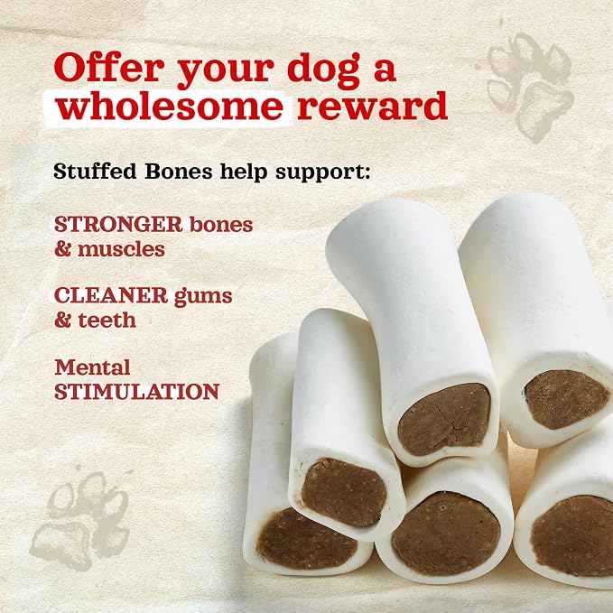Natural Farm Peanut Butter Flavor Filled Dog Bones (5-6 Inch, 3 Pack), Limited Ingredient Stuffed Dental Dog Bone Treats for Small, Medium and Large Dogs