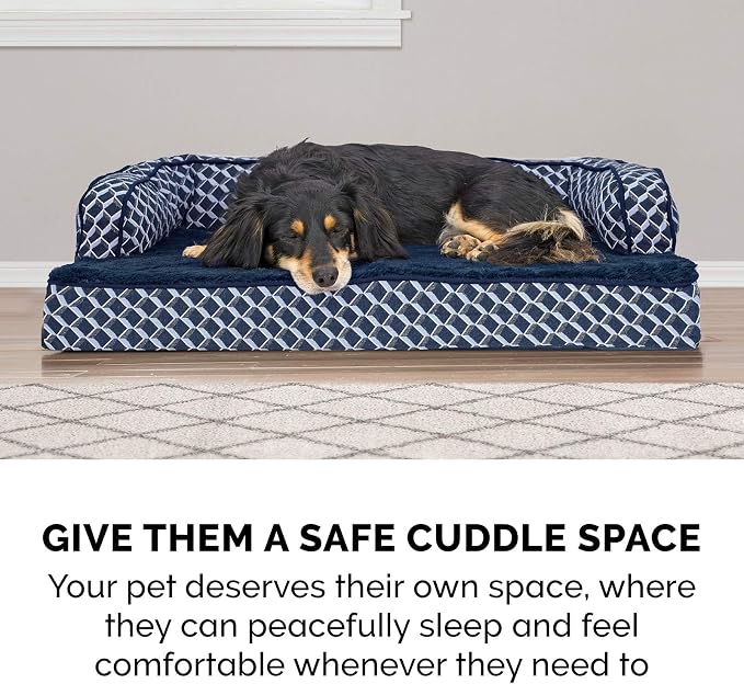 Furhaven Memory Foam Dog Bed for Large Dogs w/ Removable Bolsters & Washable Cover, For Dogs Up to 125 lbs - Plush & Woven Decor Comfy Couch Sofa - Diamond Blue, Jumbo Plus/XXL
