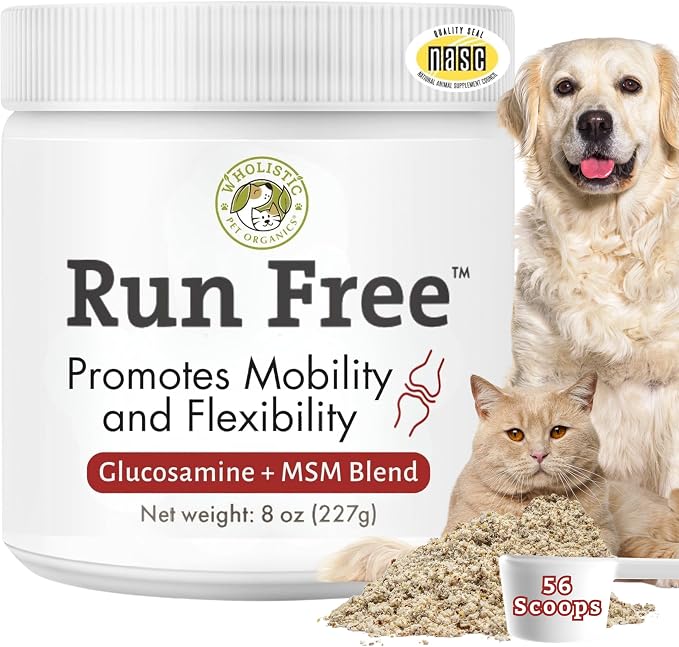 Wholistic Pet Organics Max Strength Hip and Joint Supplement for Dogs & Cats - Cat & Dog Joint Supplement Powder, Chondroitin & MSM to Support Mobility - Glucosamine for Dogs & Cats - 8 oz - 56 Scoops