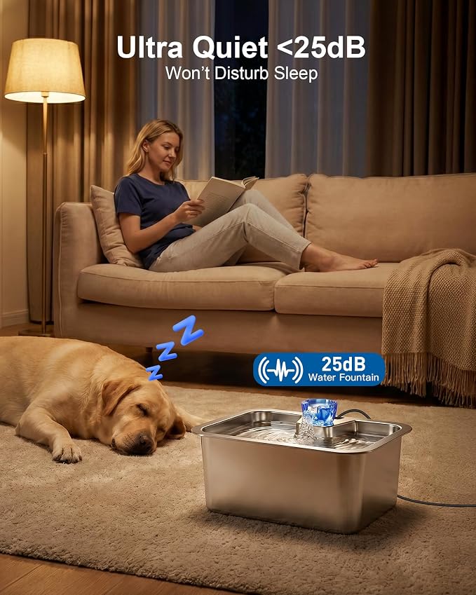 PETNF Dog Water Fountain, 3Gal Stainless Steel Pet Water Dispenser with 4-Stage Filtration, Ultra-Quiet Pump & Circulating Flow, Ideal for Large Dogs Multi-Pet Home, Perfect for Long Trips & Daily Use