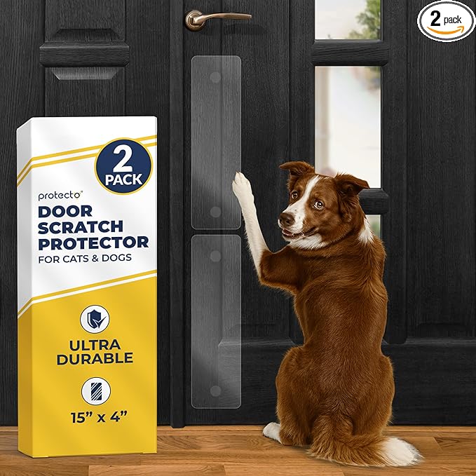PROTECTO 2-Pack Heavy Duty Door Protector from Dog Scratching, 15 x 4” Clear Door Scratch Protector, Easy to Install on Window, Wall, Screen & Sliding Doors, Cat Scratch Guard for Indoors Outdoors