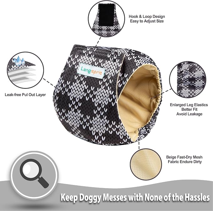 Langsprit Dog Belly Bands Pack (3) - High Absorbing, Washable Reusable Diapers - Small to XXL Plaid-1