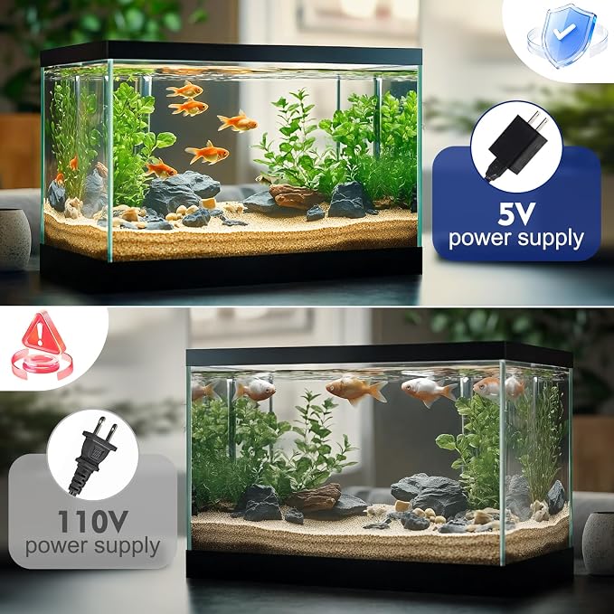 AQQA Electric Sponge Filter for Aquarium, Quiet USB Powered Fish Tank Sponge Filter for 15-55 Gal with Bio Ceramic Media, Shrimp Fry Safe Breeding Filter, Adjustable 360° Outflow, Submersible Filter