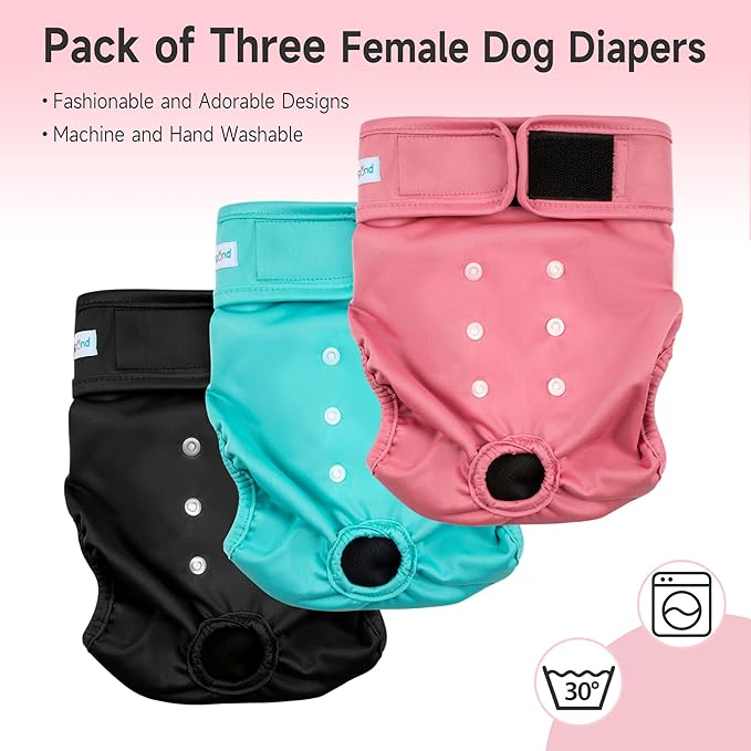 Paw Legend Washable Reusable Female Dog Period Diapers for Heat Doggie Puppy Diapers for Female Dogs (3 Pack,Small)