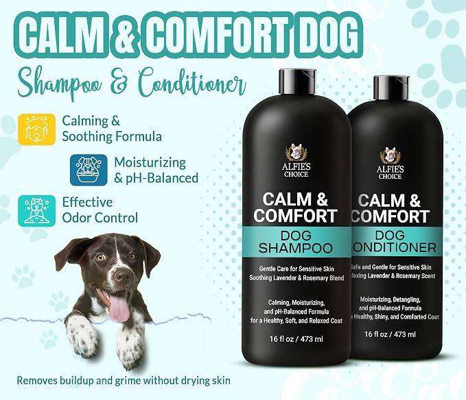 ALFIE'S CHOICE Dog Shampoo for Dry Itchy Skin | Calm & Comfort Shampoo and Conditioner Set | 16 fl oz Each | Lavender, Rosemary & Vitamin E | for Sensitive Skin & All Breeds
