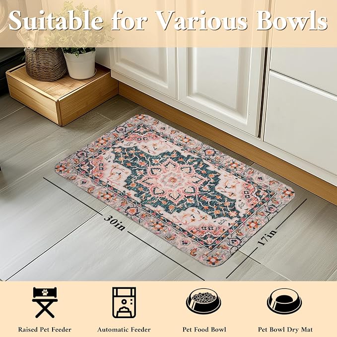 Dog Food Mat for Floors Waterproof Quick Dry Pet Placemat Cat Feeding Bowls Mats for Food and Water, Eco-Friendly Dog Accessories Diatomite Pets Supplies 17" X 30"