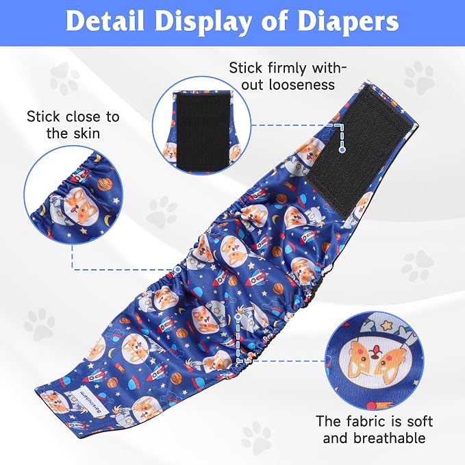 5 Pack Dog Diapers Male, High Absorbing Dog Wraps, Belly Bands for Male Dogs with Incontinence or Frequent Urination, Washable Doggie Diapers XXL