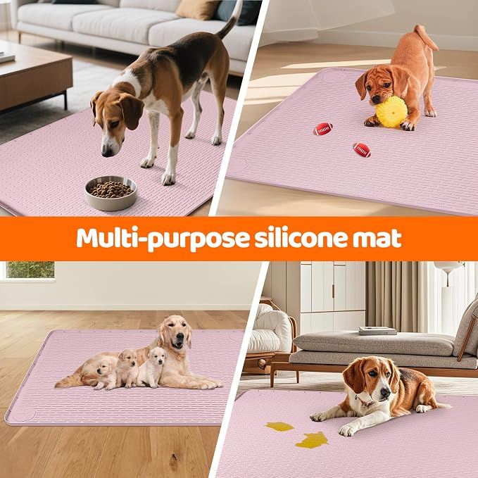Pee Pads for Dogs, 50" x 35" Extra Large Reusable Silicone Mat, Washable Puppy Training Pads for Potty Training, Non-Slip, Leak-Proof, Indoor Floor Protection (Pink)