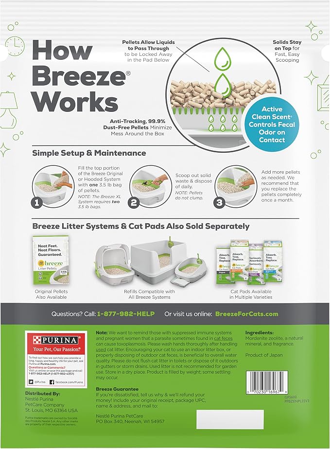 Tidy Cats Breeze Extra Strength Zeolite Pellets, Active Clean Scent 3.5 lb (Pack of 4)