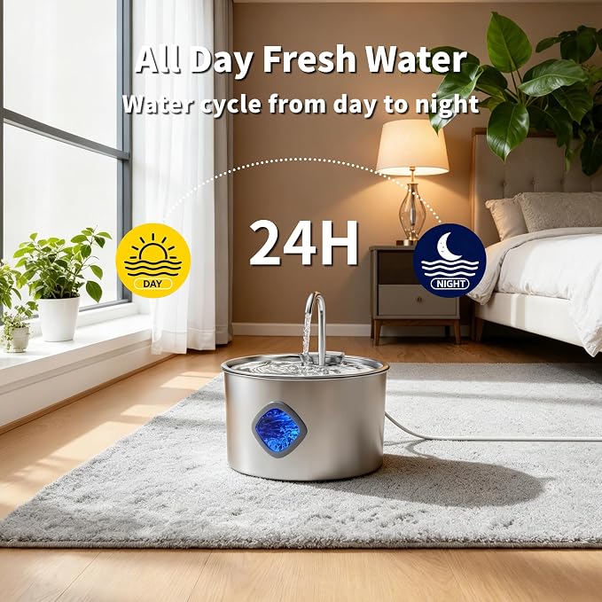 Cat Water Fountain Stainless Steel: 108oz/3.2L Cat Fountain for Drinking - Pet Water Fountains for Cats Indoor - Dog Water Bowl Dispenser - Pets Feeding & Watering Supplies - Automatic Water Dispenser