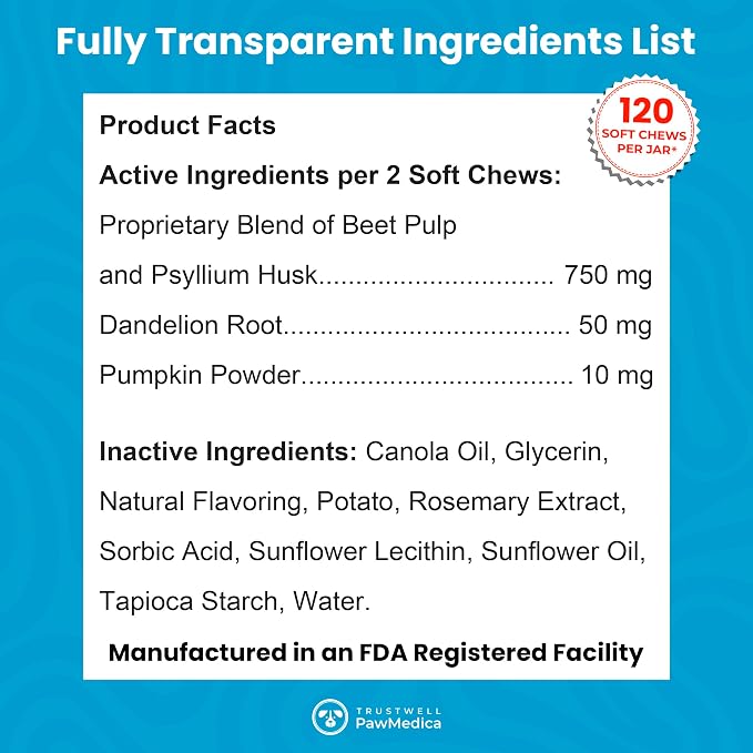 PawMedica Dog Anal Gland Chews to Stop Scoot for Dogs - Anal Gland Dog Constipation Relief - Recommended Dog AnalGland Support Chews Fiber - Fiber Supplement for Dogs (120 Dog Pumpkin Chews)
