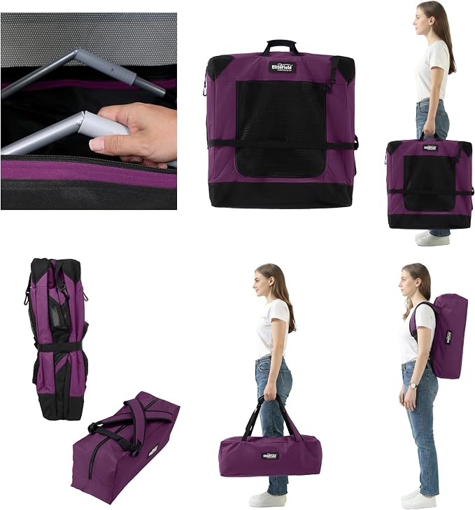 EliteField 4-Door Folding Soft Dog Crate (2-Year Warranty) with Aluminum Frame, Top Curtain, Carrying Bag, and Fleece Bed, Indoor & Outdoor Pet Home (42" L x 31" W x 32" H, Purple)