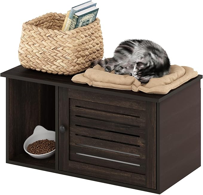 Furinno Peli Farmhouse Hidden Cat Litter Box with Divider, Ebony