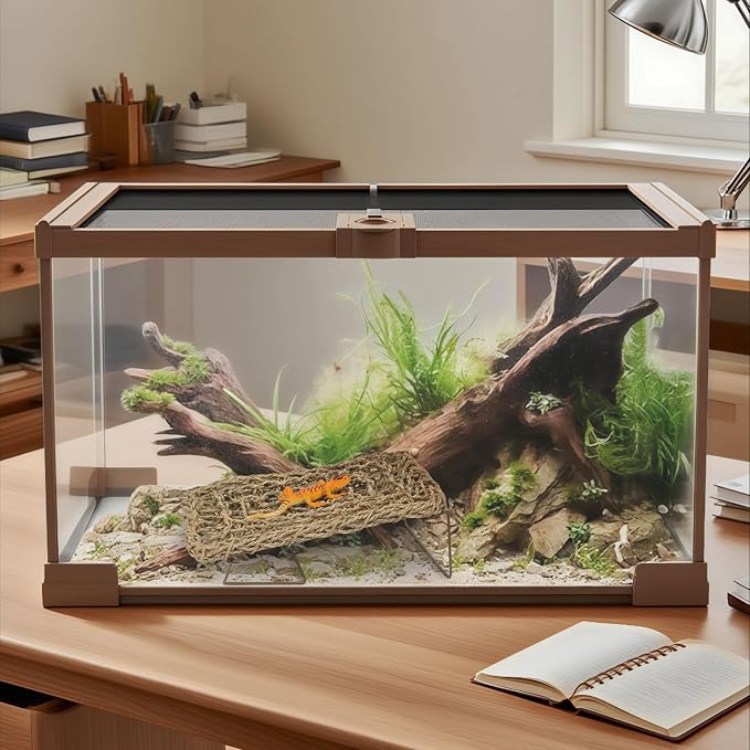 Bearded Dragon Hammock, Seagrass Reptile Basking Platform with Foldable Metal Frame, Collapsible Habitat Accessory for Leopard Gecko, Snake, Frog, Crab (2-Pack)