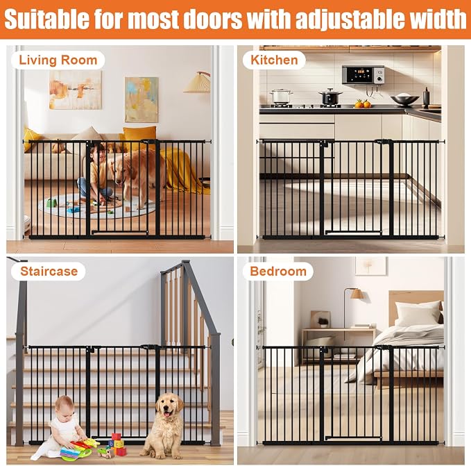 keny 29"-55" Extra Wide Baby Gate, Pressure Mounted No Drilling Dog Gate for Stairs Doorways, Easy Walk Through Safety Gate for Babies or Pets, 30" Tall, Black