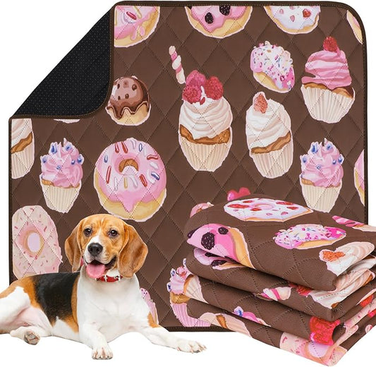 IEUUMLER Washable Pee Pads for Dogs, 2 Pack Cake Pattern Reusable Waterproof Puppy Potty Pads, Non-Slip Absorbent Pet Training Pads for Playpen Crate Bed EU015 Coffee Cake, 41x36