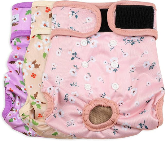 Female Dog Diapers - Premium Reusable Diapers for Doggie in Heat - Highly Absorbent Dog Diapers Female for Pet Incontinence with Adjustable Snaps Flowers, XL