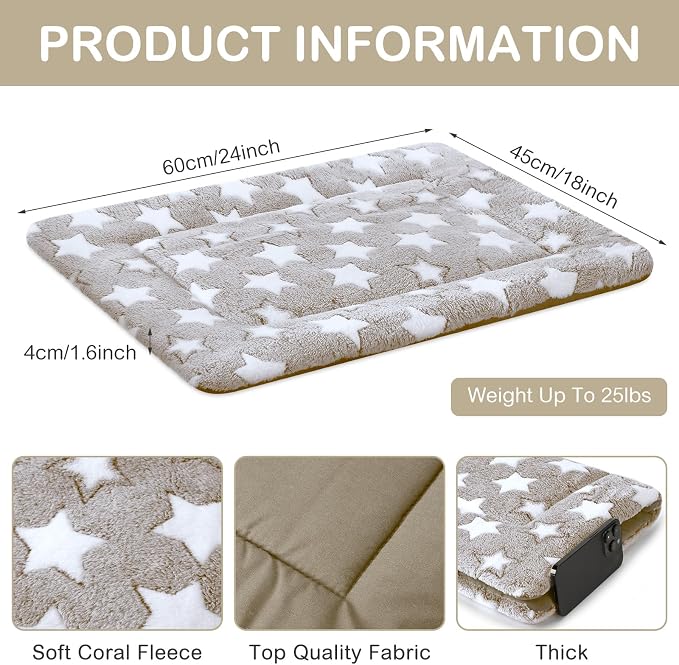 VitalCozy 4 Pcs Dog Crate Pads, Ultra Soft Warm Washable Anti-Slip Kennel Bed Mat for Pets, Reversible, Replaceable, Cage Liner for Small Medium Large Dogs and Cats(18 x 24 x 1.6 Inch,Star,Apricot)