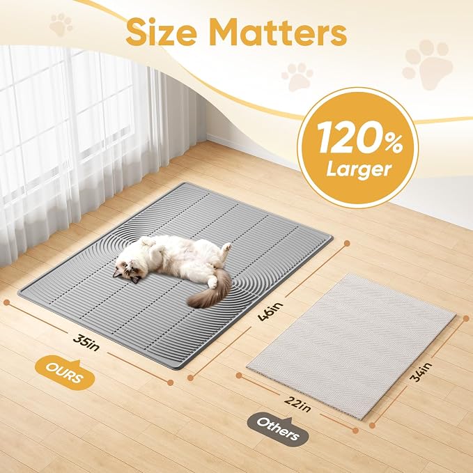 TRZZ XXL Extra Large Cat Litter Mat, Silicone Litter Box Mat for Floor, Waterproof & Non-Slip, Easy to Clean, Cat Litter Trapping Mat & Kitty Litter Catcher for Scatter Control (Khaki)