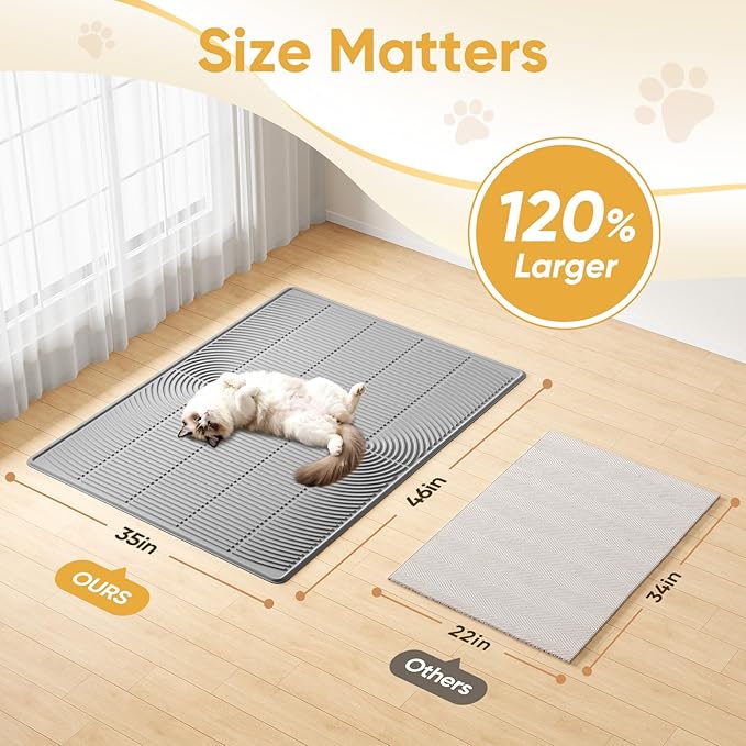 TRZZ XXL Extra Large Cat Litter Mat, Silicone Litter Box Mat for Floor, Waterproof & Non-Slip, Easy to Clean, Cat Litter Trapping Mat & Kitty Litter Catcher for Scatter Control (Green)