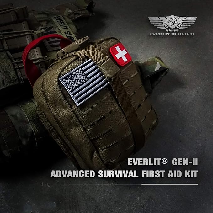 EVERLIT Survival Upgraded Survival First Aid Kit Emergency Gear Trauma Kit with 1000D Nylon Laser Cut Tactical EMT Pouch for Outdoor, Camping, Hunting, Hiking, Earthquake, Home, Office