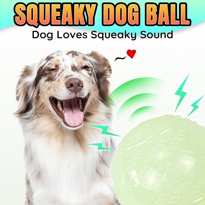 LECHONG 4-Pack 3.5” Glow Squeaky Dog Balls,Bouncy Glow in The Dark Dog Ball with Squeaker, Durable Dog Rubber Ball Toys Glowing Fetch Balls for Medium Large Dogs Nighttime Playing Indoors & Outdoors