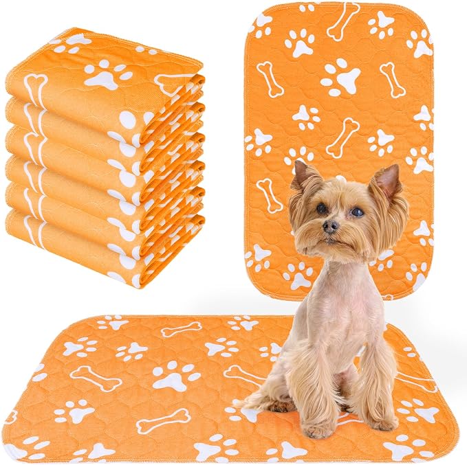 BEAUTYZOO 6 Pack Washable Pee Pads for Dogs, Reusable Puppy Pads for Potty Training, Waterproof Super Absorbent Whelping Pads Mats Non Slip Against Urine for Small Medium Dogs Cats, 16" x 24"
