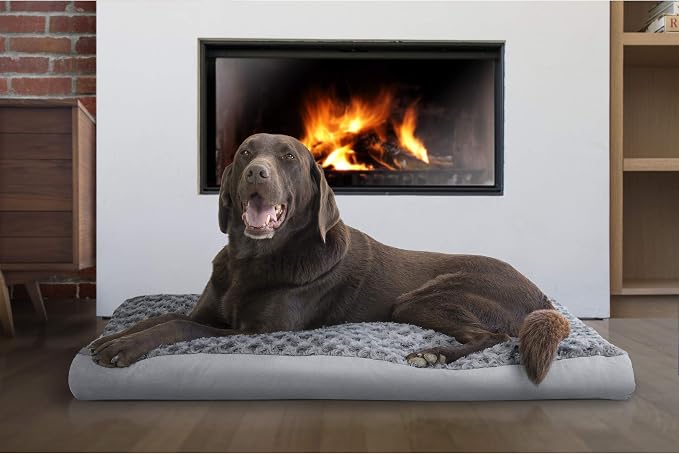 Furhaven Pillow Dog Bed for Large/Medium Dogs w/ Removable Washable Cover - Ultra Plush Faux Fur & Suede Mattress - Gray, Large
