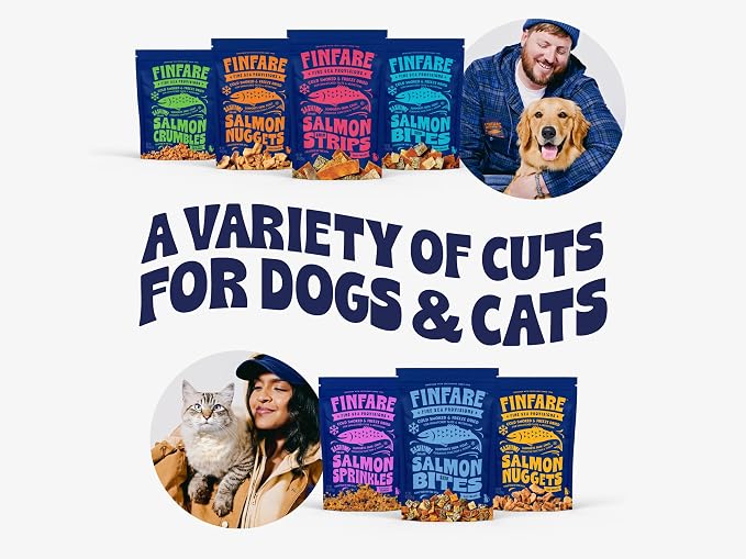 Finfare Freeze Dried Salmon Skin Treats for Dogs, Protein & Omega-3s, Grain Free Salmon Dog Training Treats, Crafted in USA, Bites - 4oz