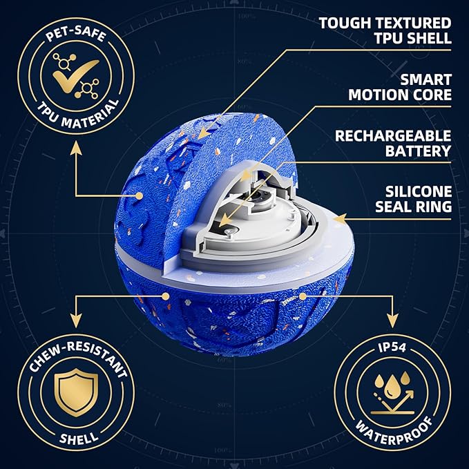 Interactive Dog Ball Toy, Durable E-TPU Material, 3 Play Modes with Colorful Lights, Automatic Moving, Bouncing and Rotating for Medium and Large Dogs Indoor & Outdoor (Blue)