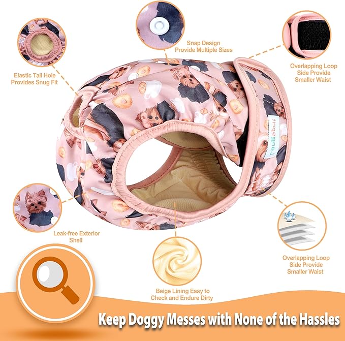 Langsprit Washable Female Dog Diapers (3 Pack) - No Leak Reusable Diapers for Doggy Female in Period - Highly Absorbent Dog Heat Panties with Adjustable Snaps L Size