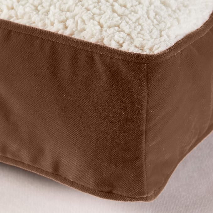 Happy Hounds Oscar Rectangle Orthopedic Foam Sherpa Dog Bed, Medium (42 x 30 in.), Mocha