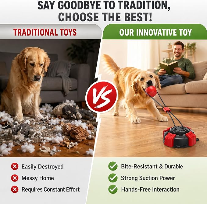 Dog Toys Upgraded Suction Cup Tug Dog Ball, Chew & Puppy TeethingToy Ball, Indoor & Outdoor Interactive Chew Toy for Aggressive Chewers