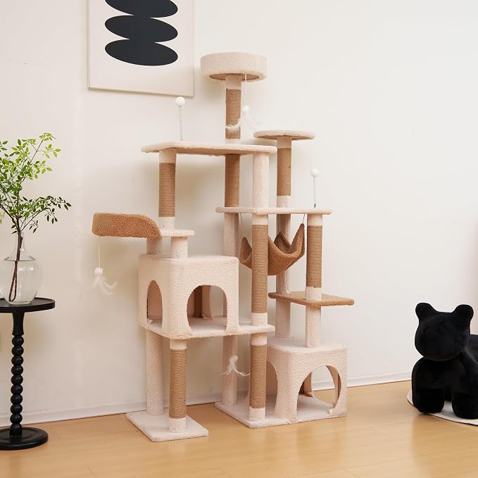 Cat Tree 67in Cat Tower Scratching Post for Cats Tree Tower Furniture for Cats Plush Multi-Level Cat Condo (Beige)