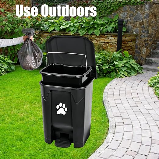 Outdoor Dog Poop Trash Can with Lid, Dog Waste Trash Can Pet Waste Container Pooper Scooper for Yard Garden Kitchen with Removable Inner Bin, Large Garbage Bag, Black
