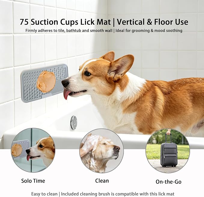 3-Level Slow Feeder Dog Bowl, Rotating Maze + Calming Lick Mat | 2-in-1: slow feeder slows 10x, reduces boredom; calming lick mat sticks to wall for alone/travel. With spatula/brush,BPA-free
