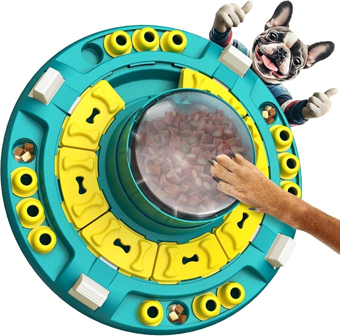 KADTC XL, 4 Levels in 1, Dog Puzzle Toy, Mental Stimulation & Slow Feeder | Push-to-release 16.6 oz feeder with 6 adjustable channels controls pace, challenge, and playtime for smart dogs.