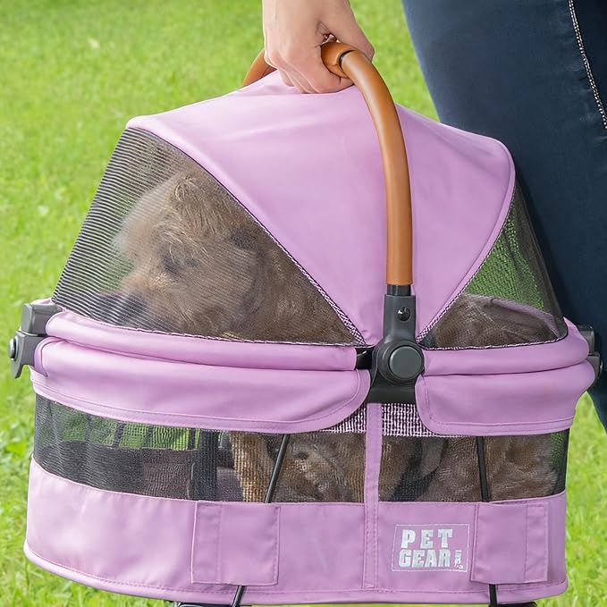 Pet Gear No-Zip View 360 Ultra Lite Pet Carrier & Car Seat, Cotton Candy | Push Button Entry, 15", For Small Dogs & Cats, Safety Carrier