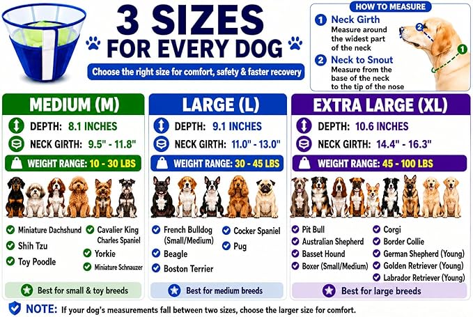 Soft Dog Cone Collar After Surgery – Adjustable Recovery Cone for Medium & Large Dogs – Double-Layer Protective Elizabethan Collar for Wound Protection & Licking Prevention – Comfortable - Blue