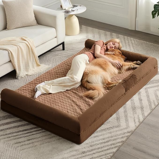 BFPETHOME Orthopedic Washable Dog Beds Large Sized Senior Dog for Comfy Sleeping with Removable Cover, Waterproof Big Soft Pet Couch Bed for Dogs Rerlax