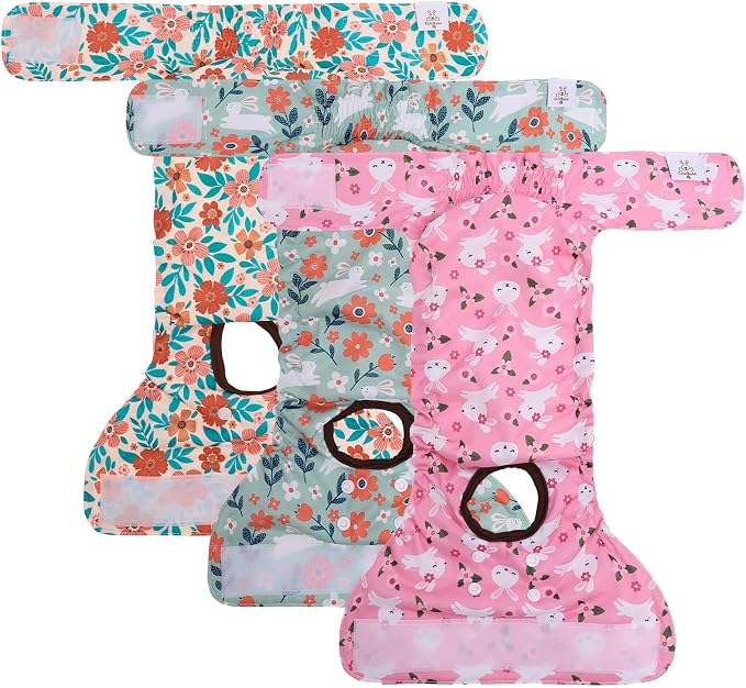 CuteBone Dog Diapers Female Washable Small Medium Large 3 Pack Reusable Doggie Diapers Puppy Period Pants for Doggy Heat Cycle Peeing