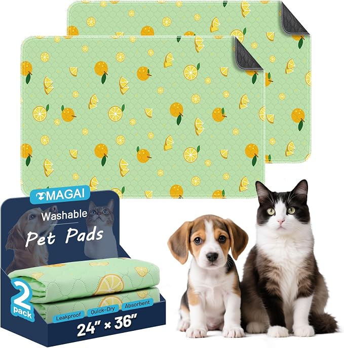 Washable Pee Pads for Dogs and Cats, 24x36In 5-Layer Ultra-Absorbent & Leak-Proof Potty Training Pads, Non-Slip Whelping Potty Pads for Housebreak Crates, Floors and Cars, 2 Packs Green